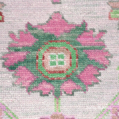 Pink And Green Multicolor Traditional Oushak Dining Room Rug