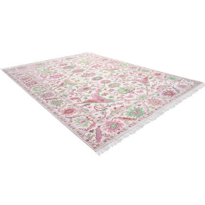 Pink And Green Multicolor Traditional Oushak Dining Room Rug