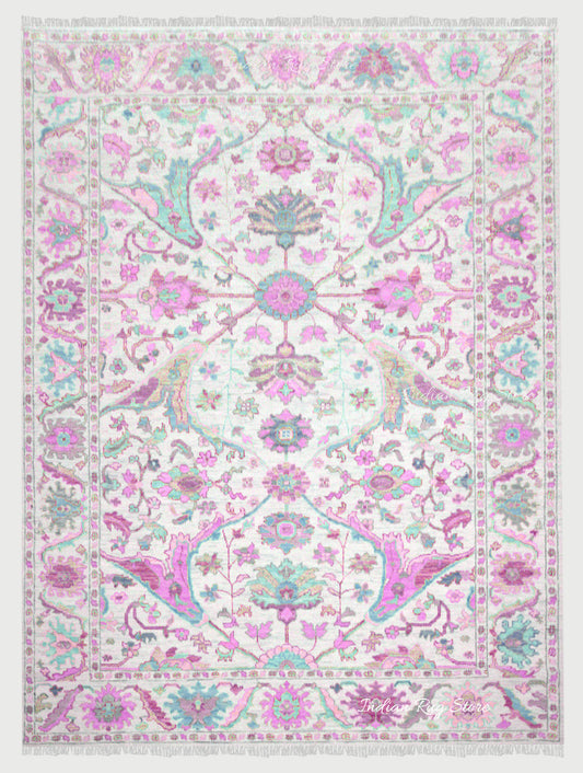 Beautiful Multicolor Traditional Oushak Dining Room Rug