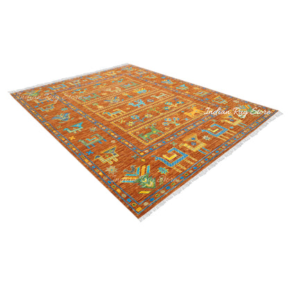 Hand Knotted Wool Yellow Multicolor Living Room Rug