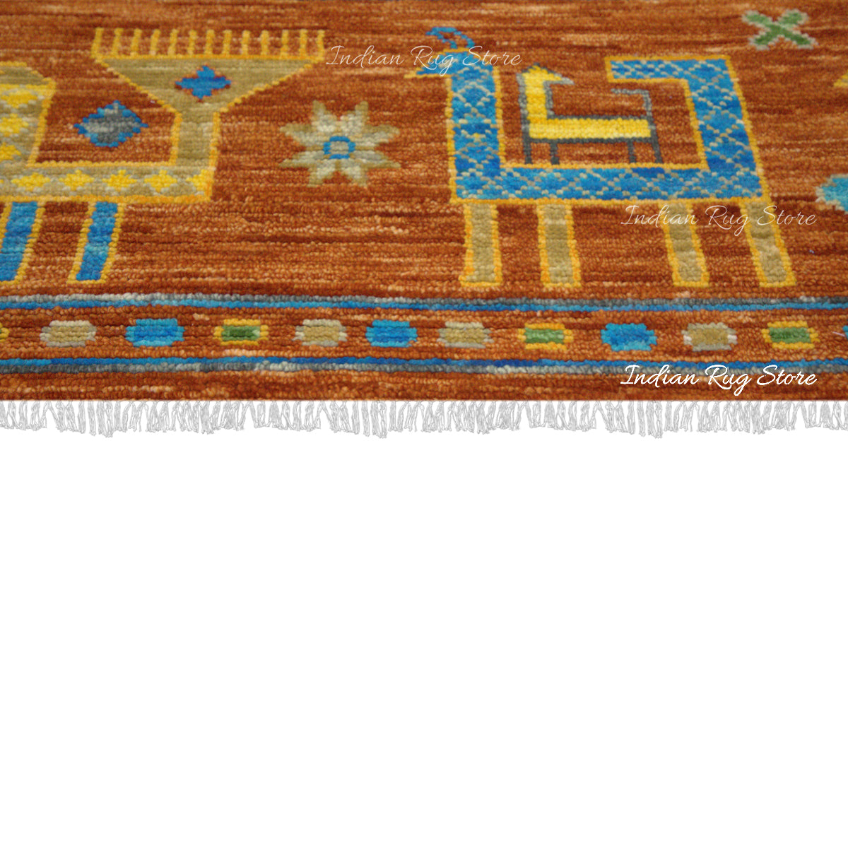 Hand Knotted Wool Yellow Multicolor Living Room Rug