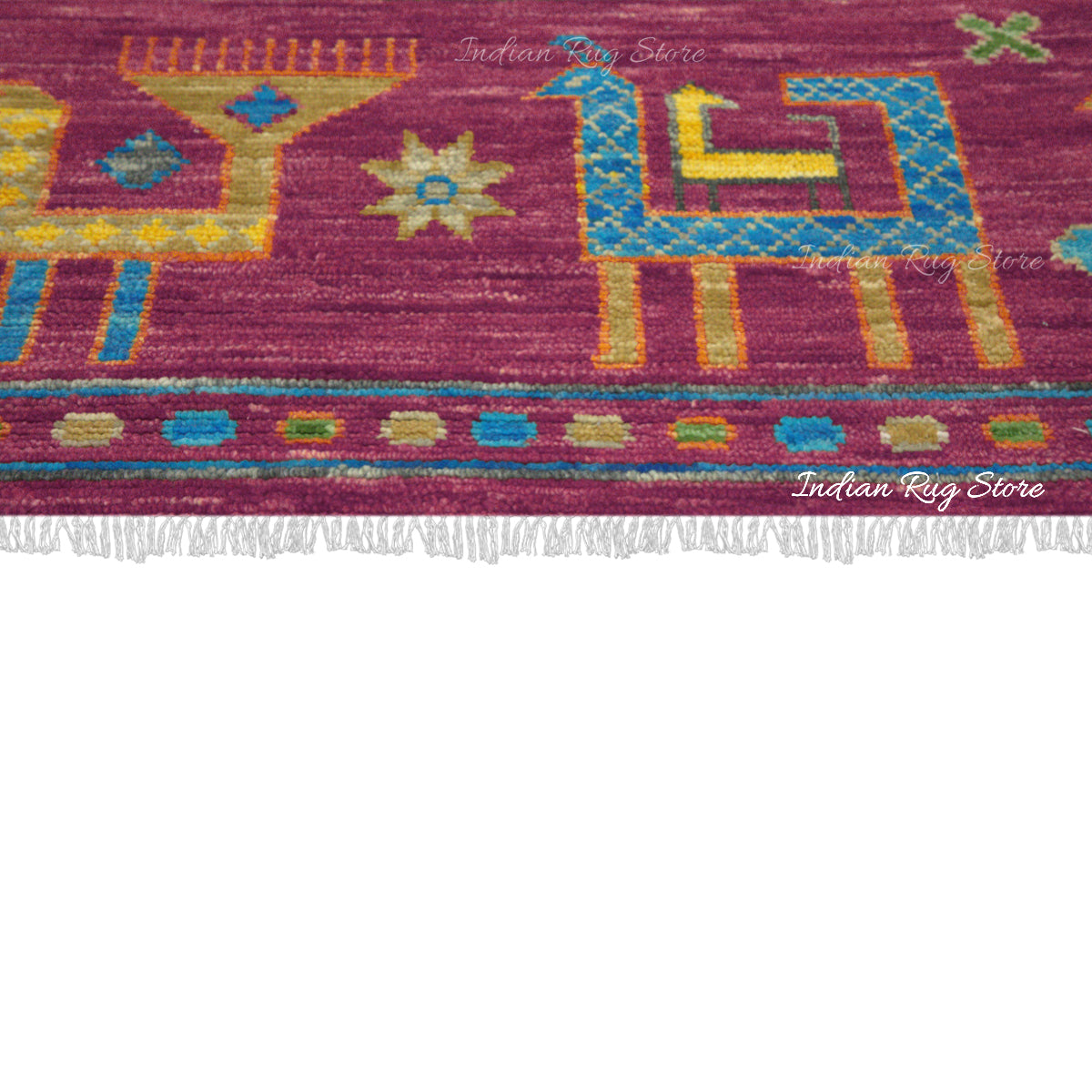 Hand Knotted Wool Magenta Multicolor Living Room Rug