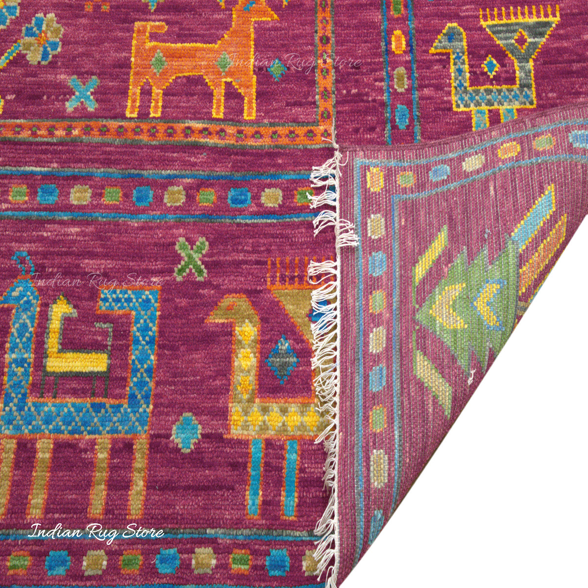 Hand Knotted Wool Magenta Multicolor Living Room Rug