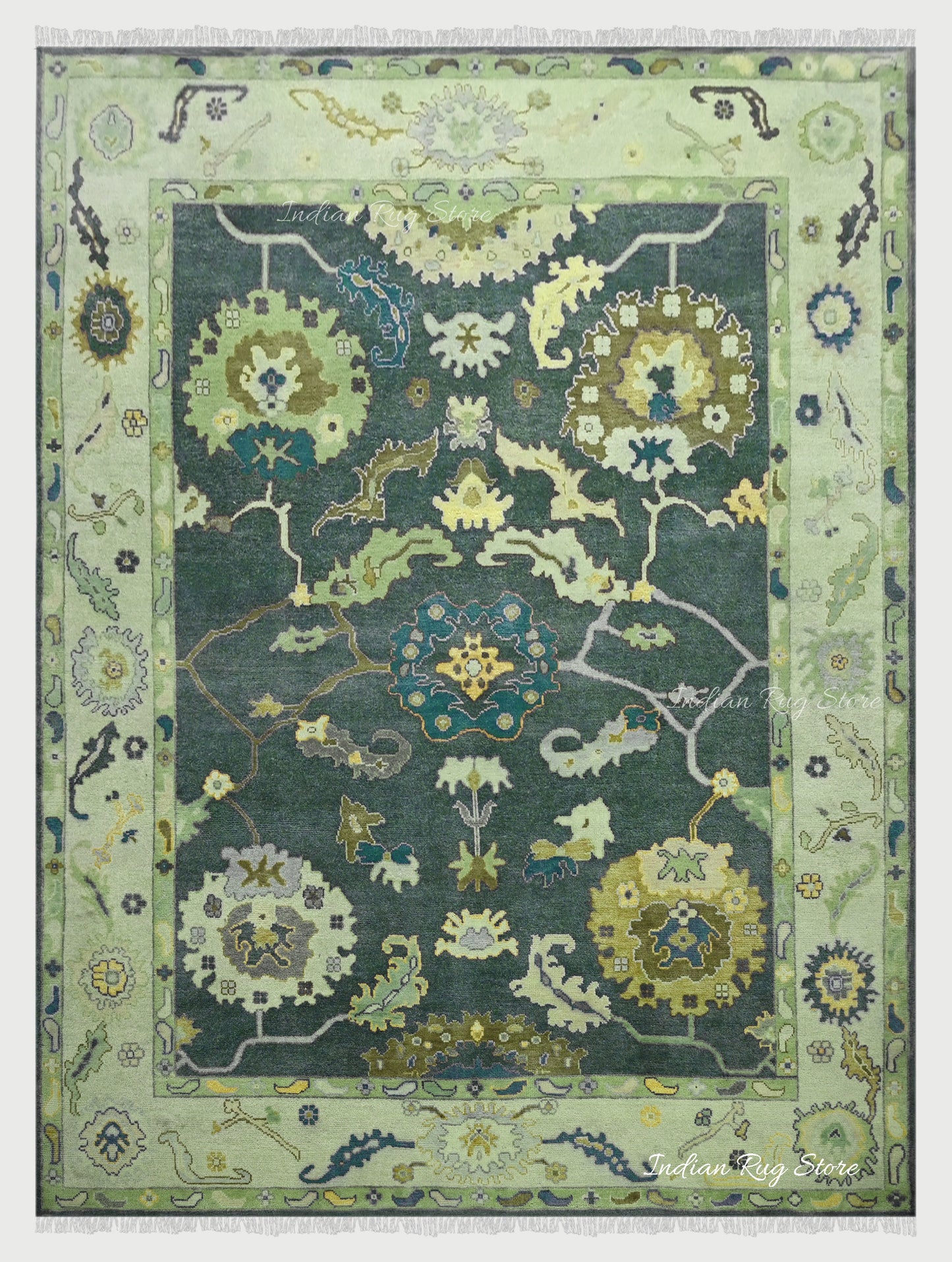 Oushak Handmade Wool Green Rug