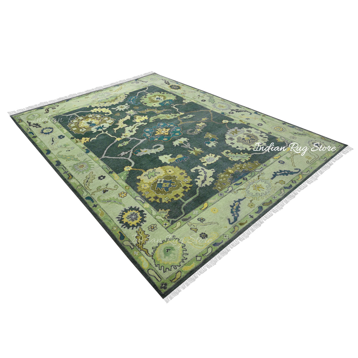 Oushak Handmade Wool Green Rug