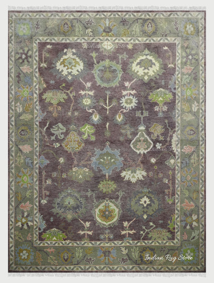 Green Hand Knotted Modern Oushak Bed Room Wool Rug