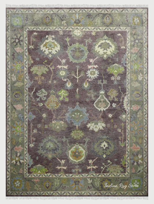 Green Hand Knotted Modern Oushak Bed Room Wool Rug