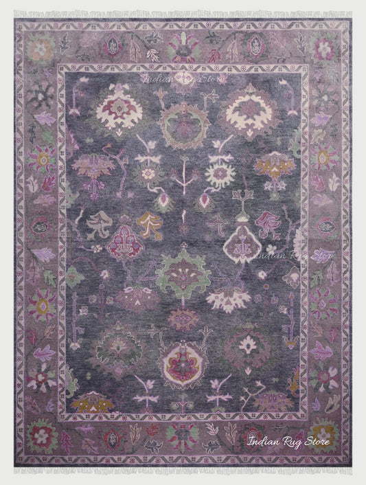 Purple Hand Knotted Modern Oushak Wool Area Rug