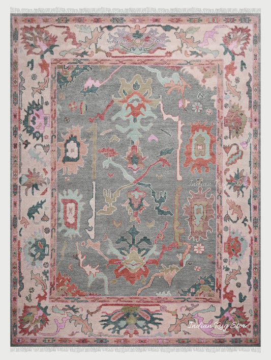 Natural Mutlicolor Bedroom Oushak Wool Traditional Rug