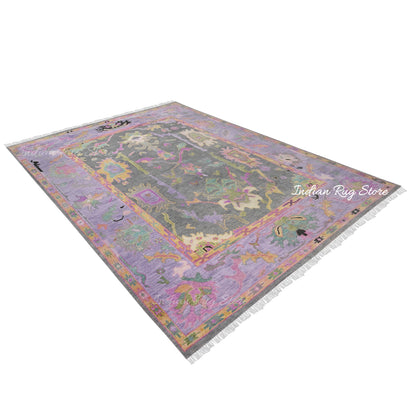 Multicolor Hand Knotted Modern Oushak Bedroom Wool Rug