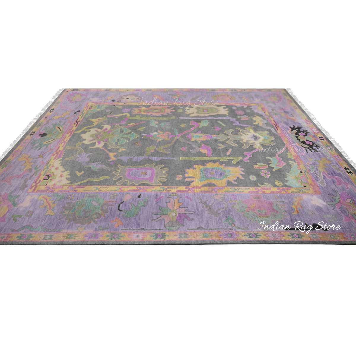 Multicolor Hand Knotted Modern Oushak Bedroom Wool Rug