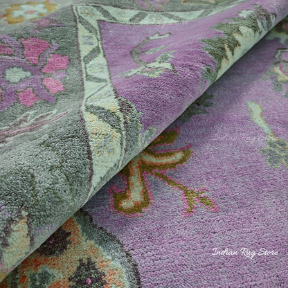 Natural Purple Handmade Oushak Wool Area Rug