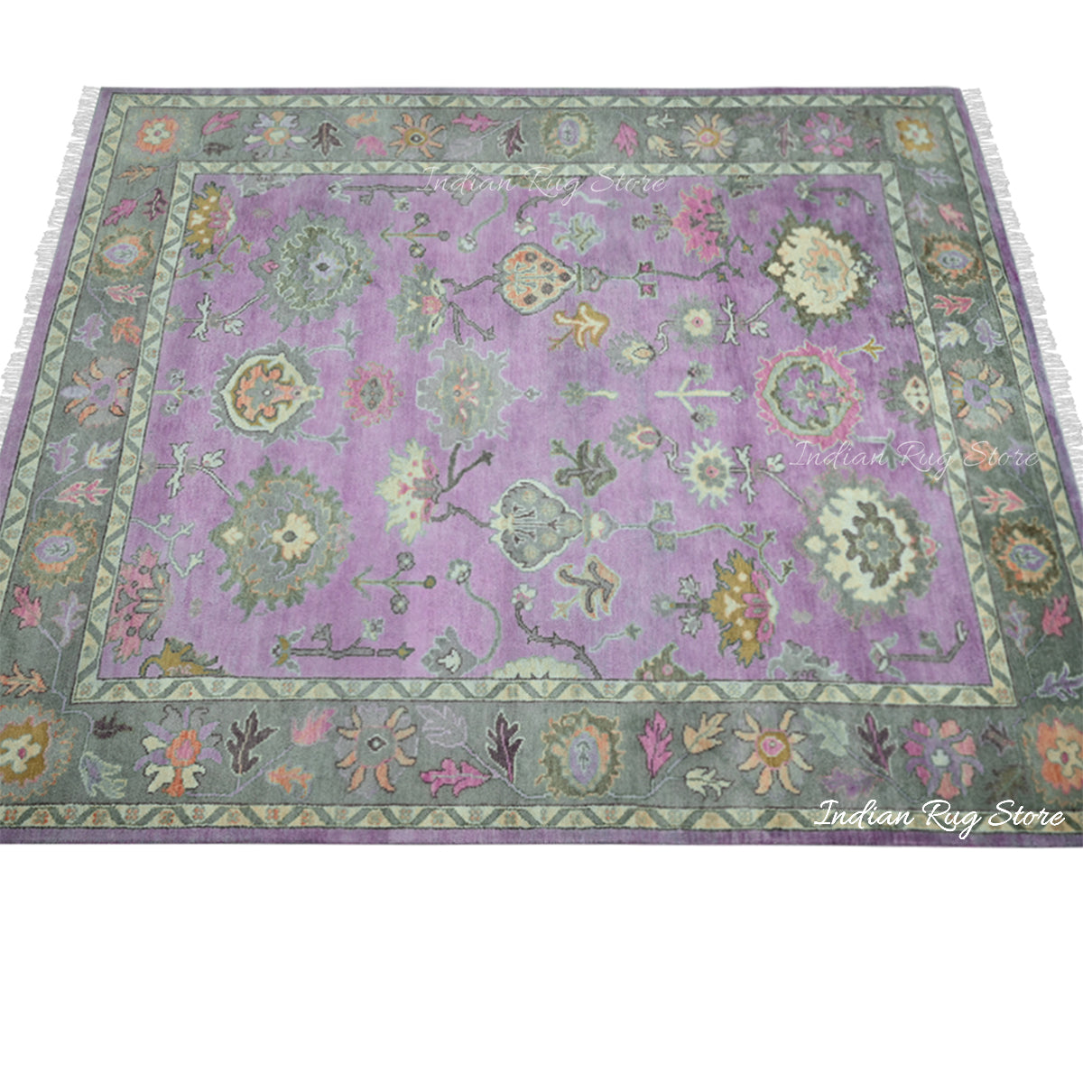 Natural Purple Handmade Oushak Wool Area Rug