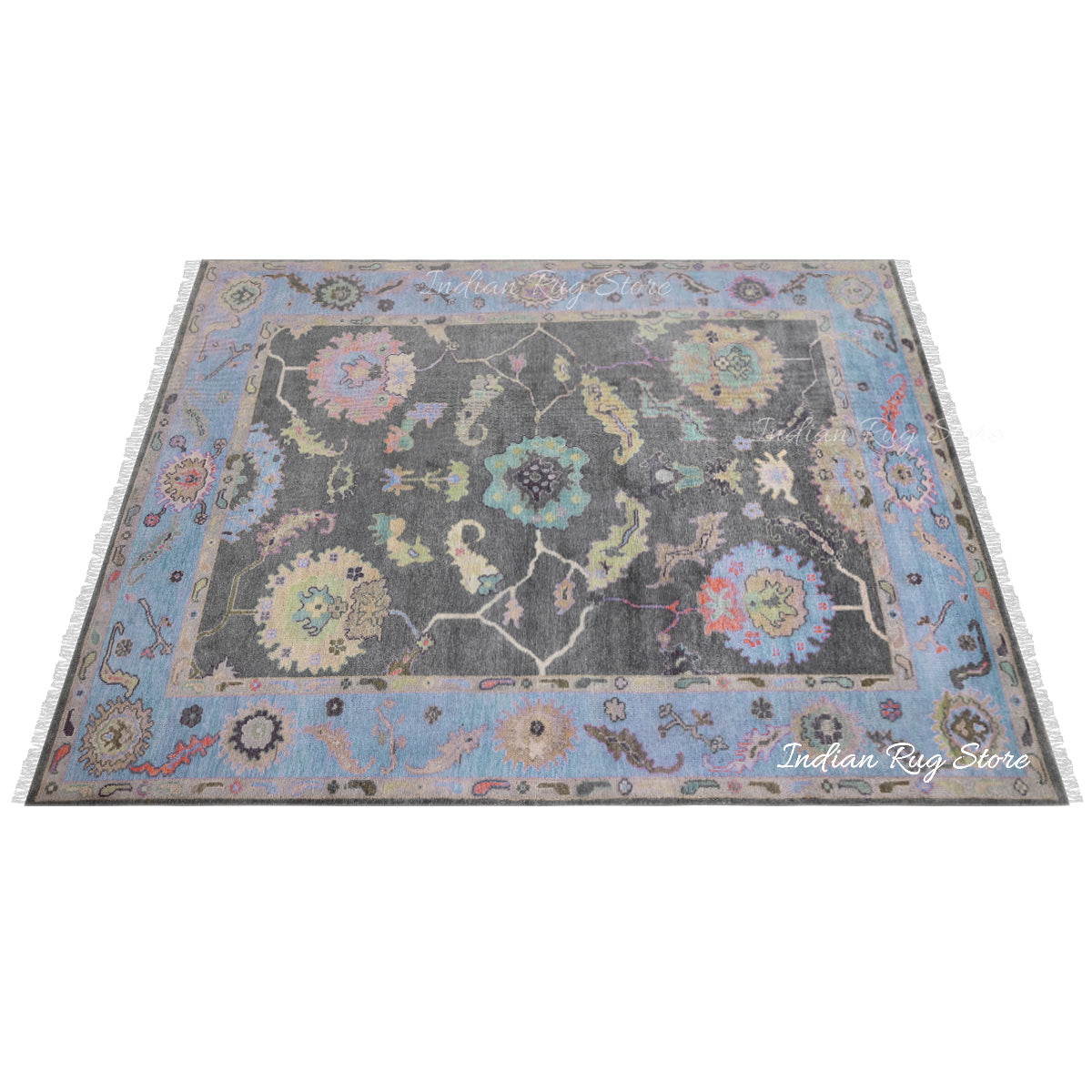 Blue Hand Knotted Modern Oushak Bed Room Wool Rug