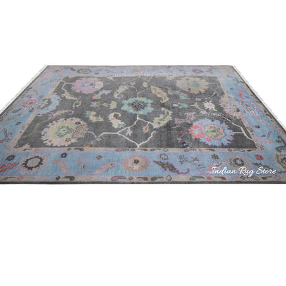 Blue Hand Knotted Modern Oushak Bed Room Wool Rug