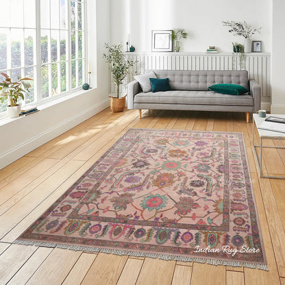 Hand Knotted Beautiful Brown Natural Wool Oushak Rug