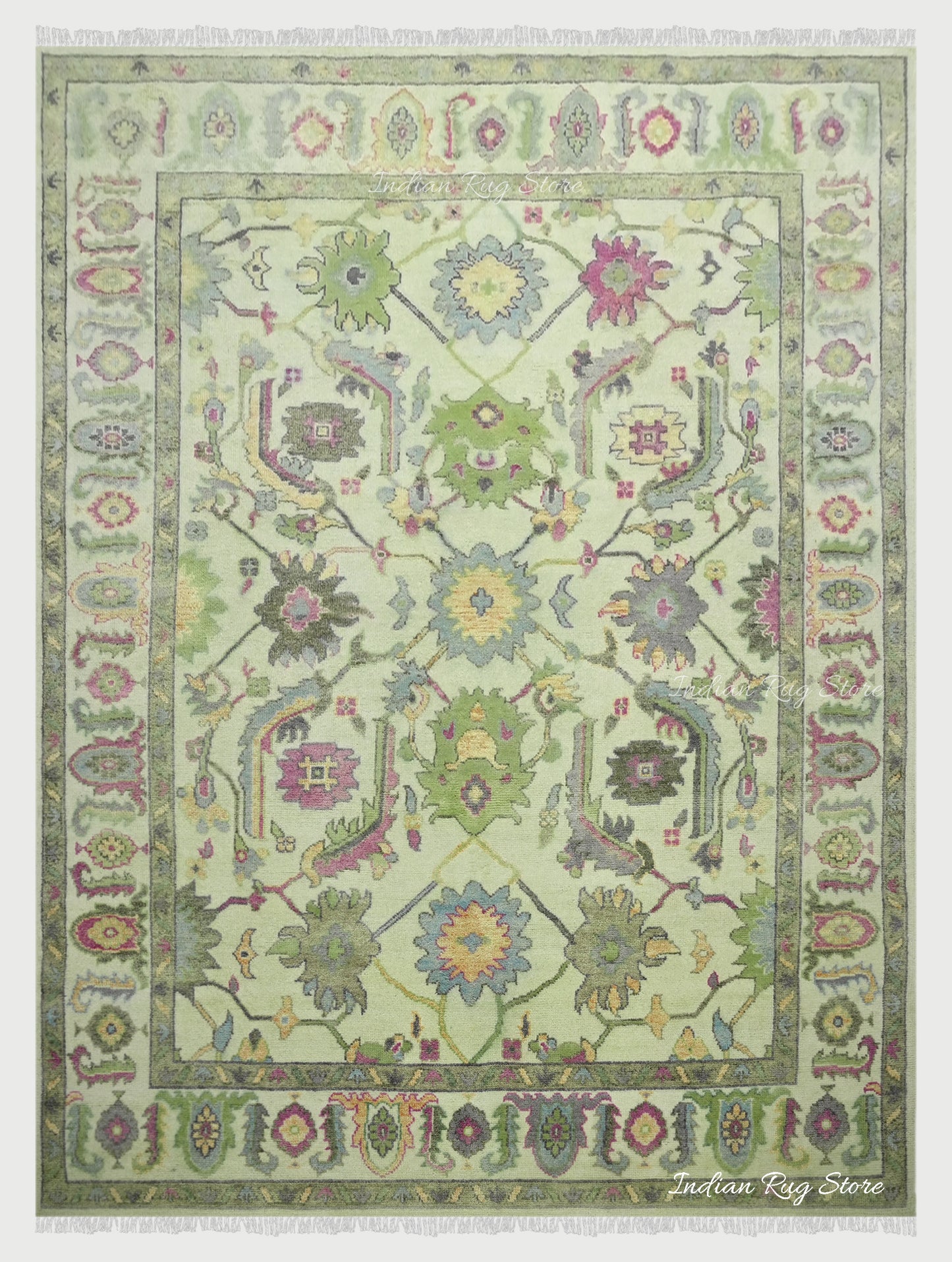 Green Oushak Wool Traditional Hand Knotted Bedroom Rug