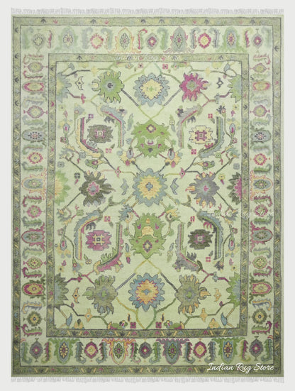 Green Oushak Wool Traditional Hand Knotted Bedroom Rug