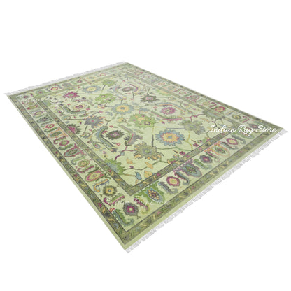 Green Oushak Wool Traditional Hand Knotted Bedroom Rug