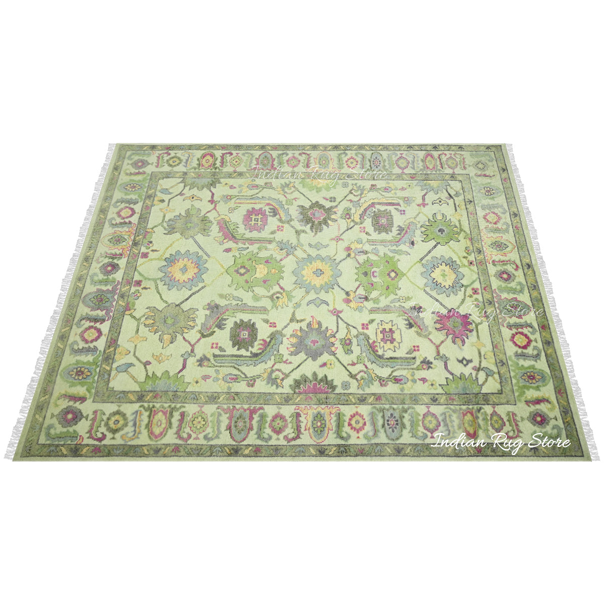 Green Oushak Wool Traditional Hand Knotted Bedroom Rug