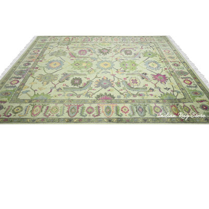 Green Oushak Wool Traditional Hand Knotted Bedroom Rug