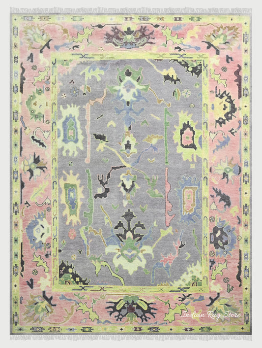 Natural Light Pink Hand Knotted Oushak for Bedroom Balcony Rug