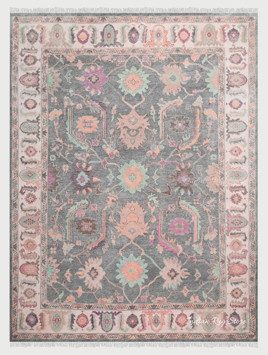 Natural Hand Knotted Oushak for Bedroom Multicolor Rug