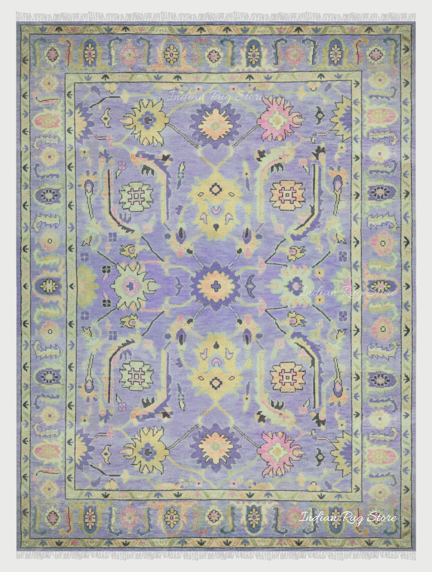 Natural Hand Knotted Purple Oushak for Bedroom Rug