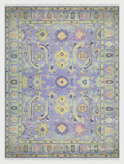 Natural Hand Knotted Purple Oushak for Bedroom Rug