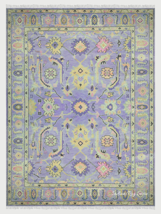 Natural Hand Knotted Purple Oushak for Bedroom Rug