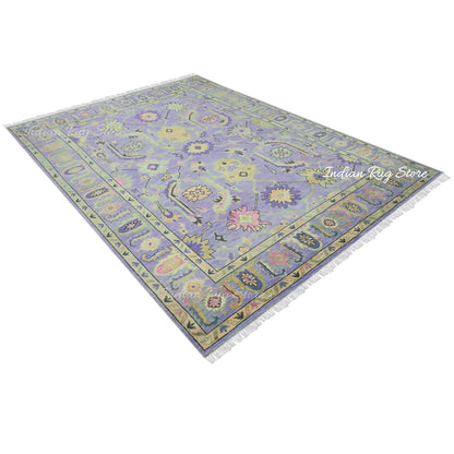 Natural Hand Knotted Purple Oushak for Bedroom Rug