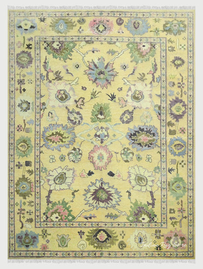 Natural Multicolor Handmade Oushak Wool Rug