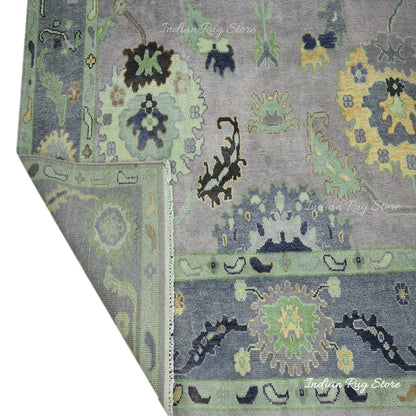 Green Hand Knotted Oushak Bedroom Wool Rug