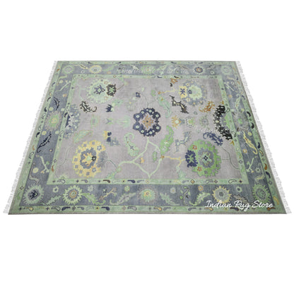 Green Hand Knotted Oushak Bedroom Wool Rug