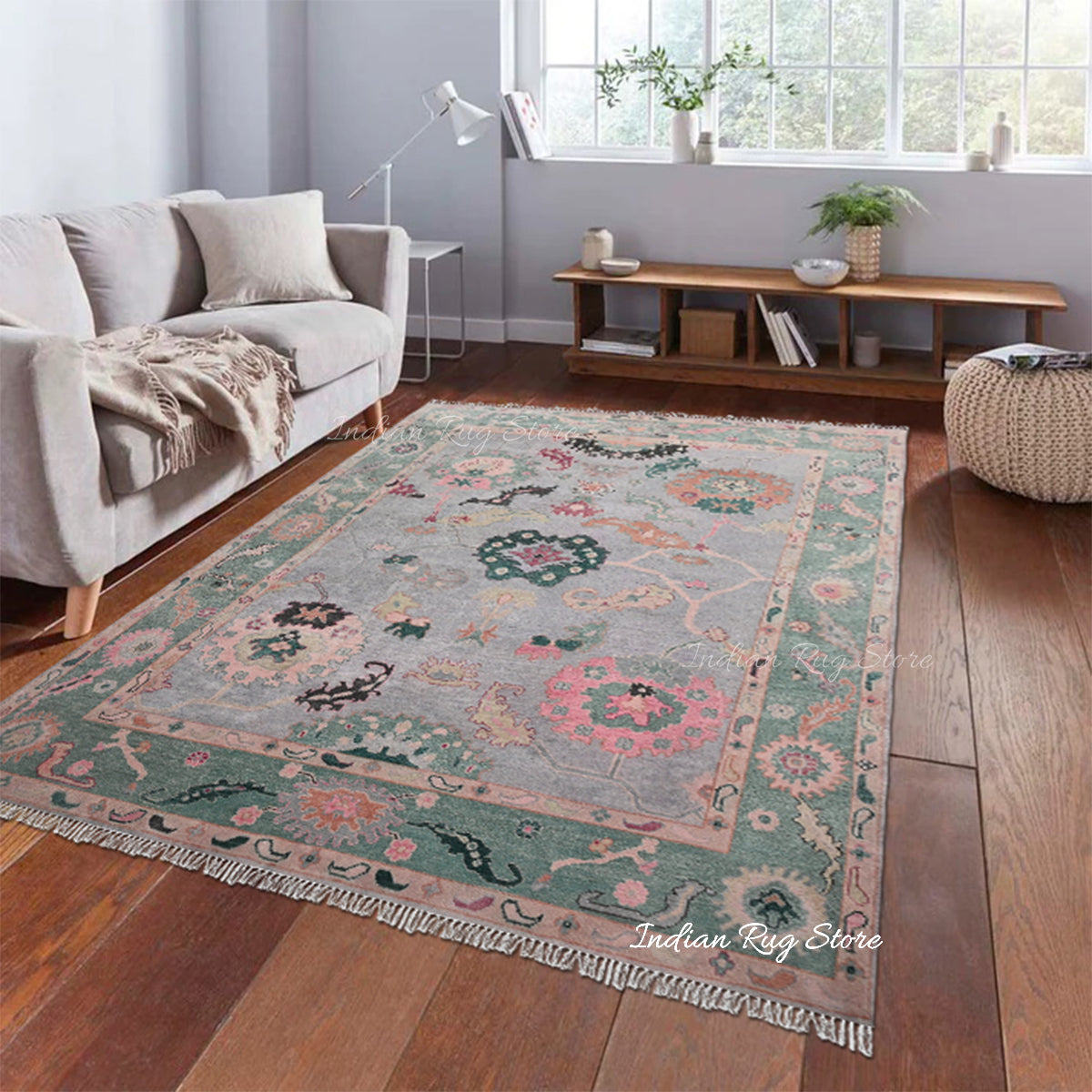 Multicolor Hand Knotted Modern Oushak Bedroom Wool Rug