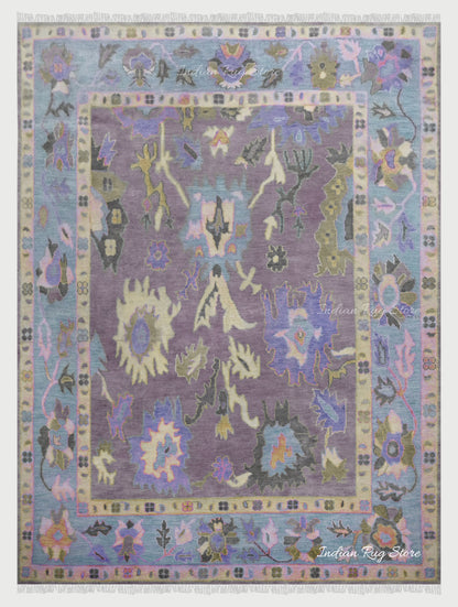 Hand Knotted Purple Modern Oushak Bedroom Wool Rug