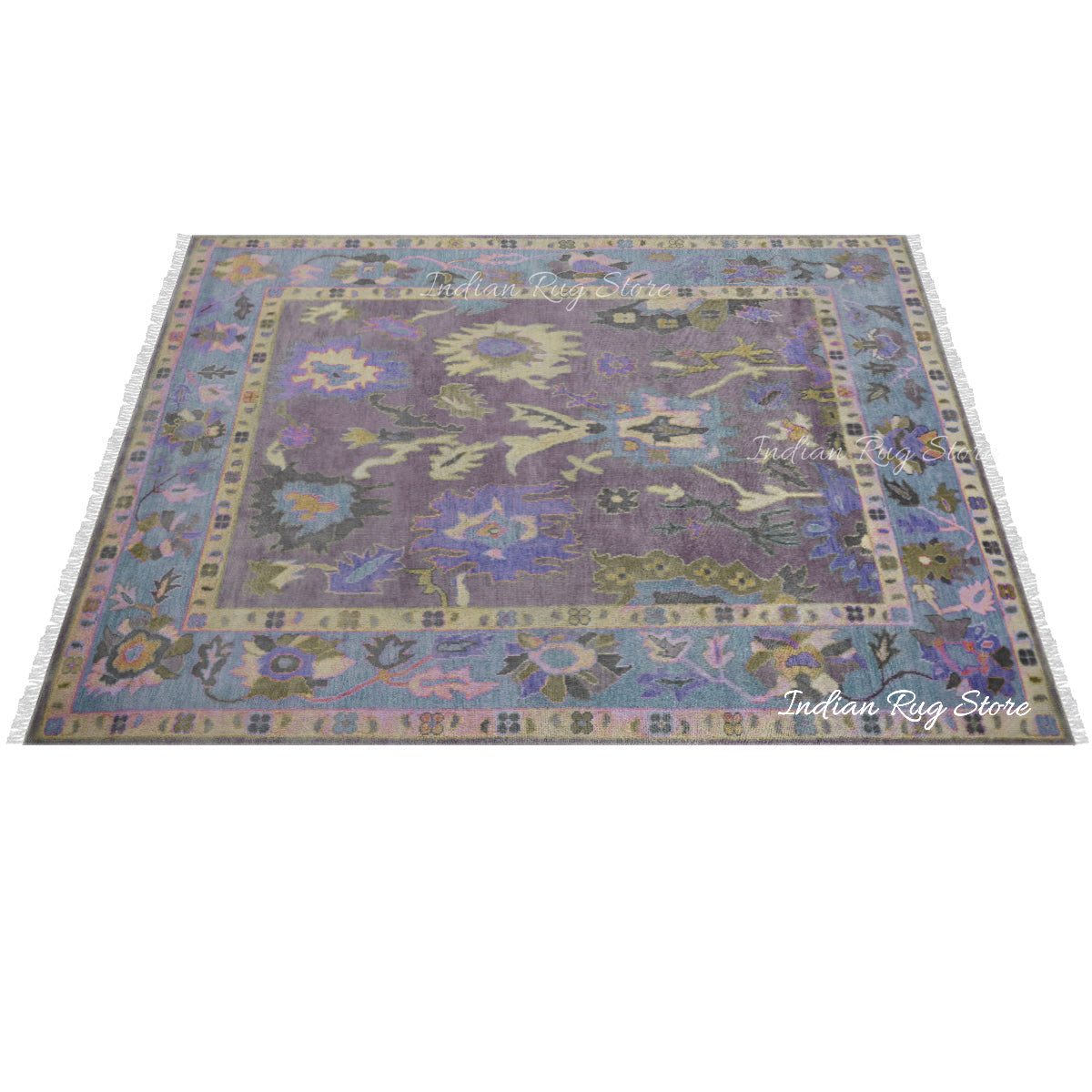 Hand Knotted Purple Modern Oushak Bedroom Wool Rug