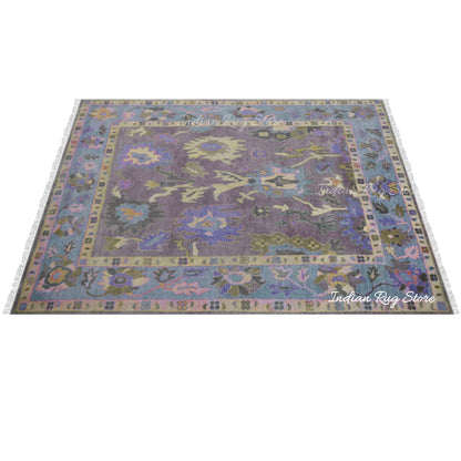 Hand Knotted Purple Modern Oushak Bedroom Wool Rug