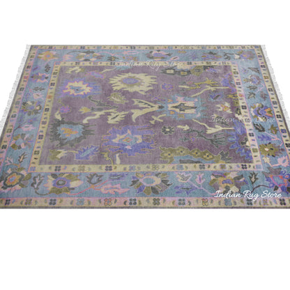 Hand Knotted Purple Modern Oushak Bedroom Wool Rug