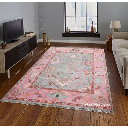 Pink Natural Handmade Multicolor Bedroom Area Rug