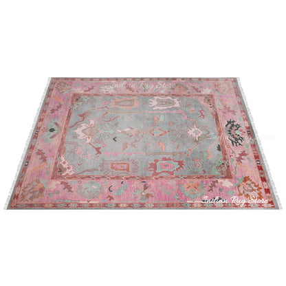 Pink Natural Handmade Multicolor Bedroom Area Rug