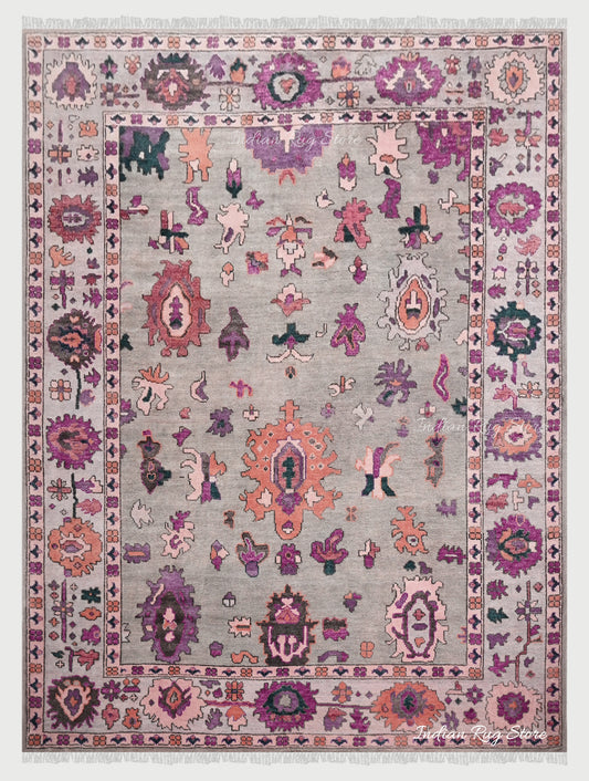 Multicolor Hand Knotted Oushak for Bedroom Rug