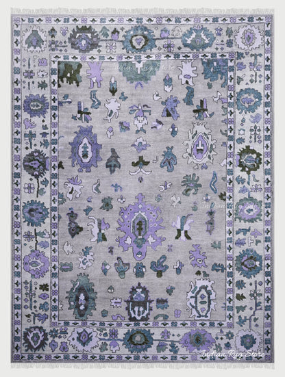 Purple Natural Hand Knotted Oushak for Bedroom Rug