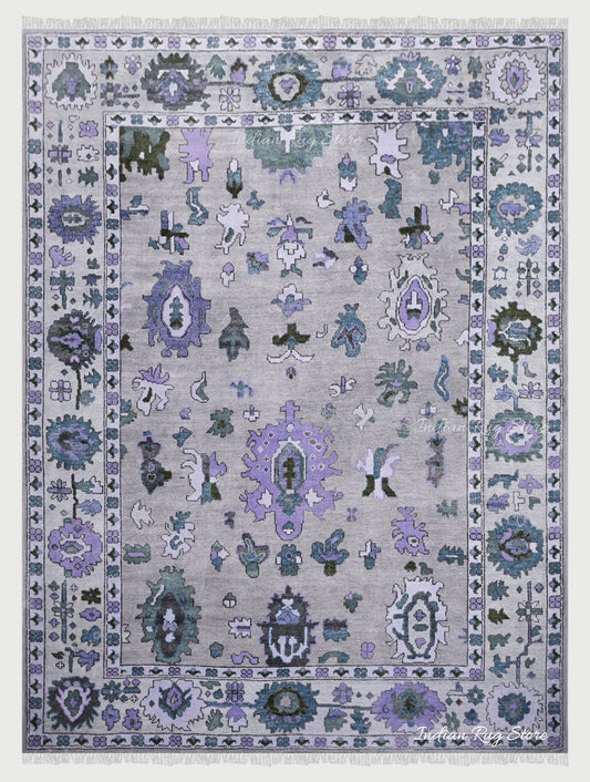 Purple Natural Hand Knotted Oushak for Bedroom Rug