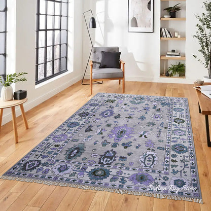 Purple Natural Hand Knotted Oushak for Bedroom Rug