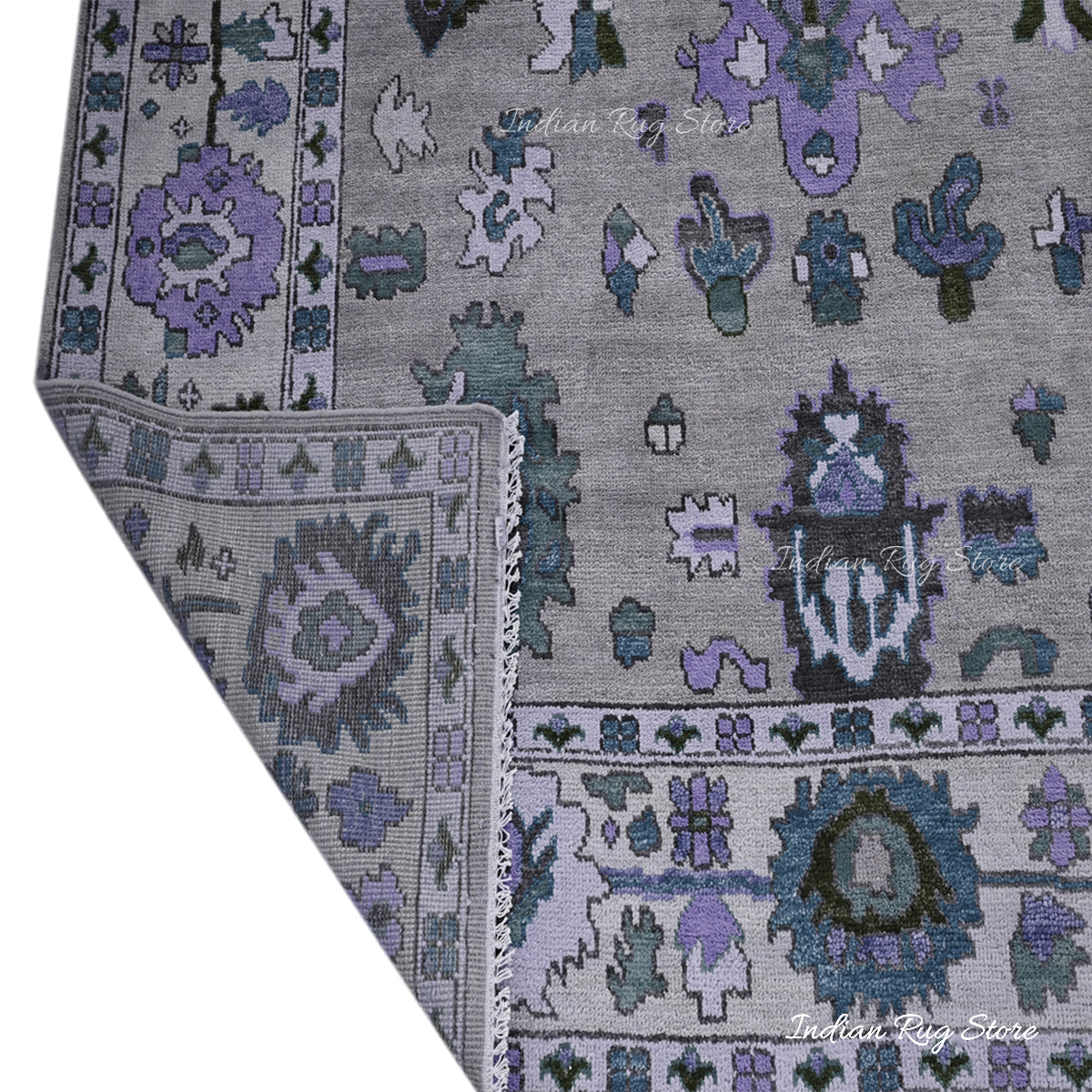 Purple Natural Hand Knotted Oushak for Bedroom Rug