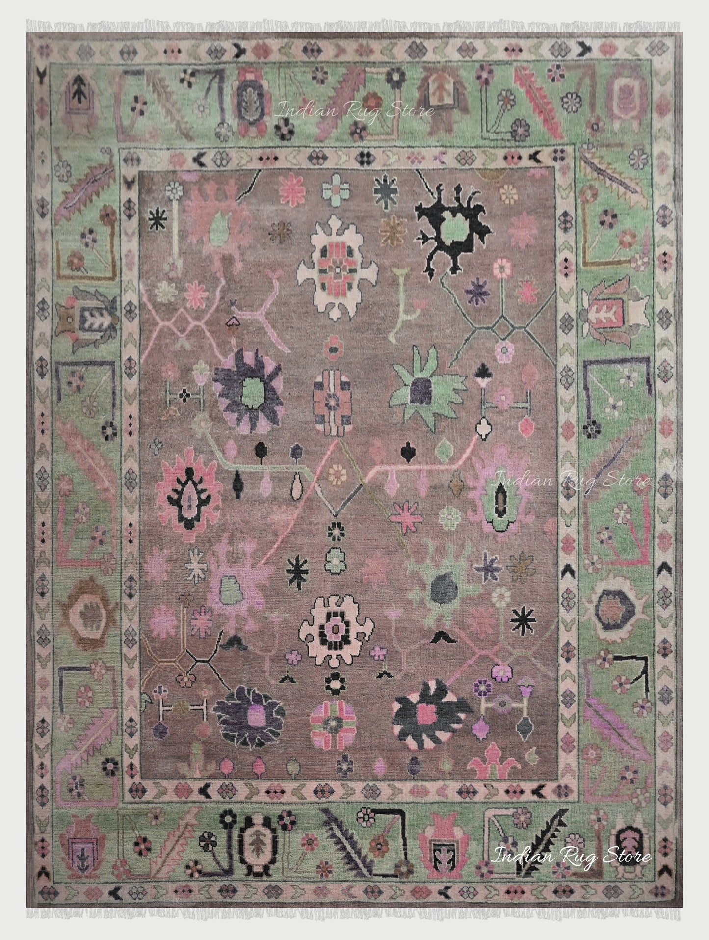 Multicolor Hand Knotted Modern Oushak Wool Area Rug