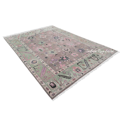 Multicolor Hand Knotted Modern Oushak Wool Area Rug