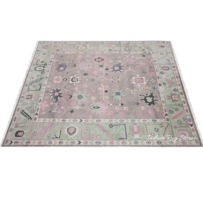 Multicolor Hand Knotted Modern Oushak Wool Area Rug