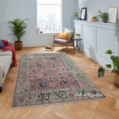 Multicolor Hand Knotted Modern Oushak Wool Area Rug